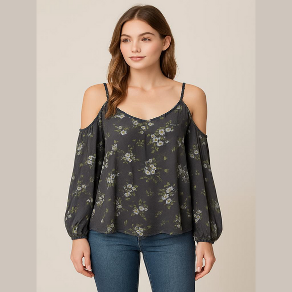American Eagle Outfitters Floral Cold Shoulder Blouse Extra Large - Picture 1 of 6